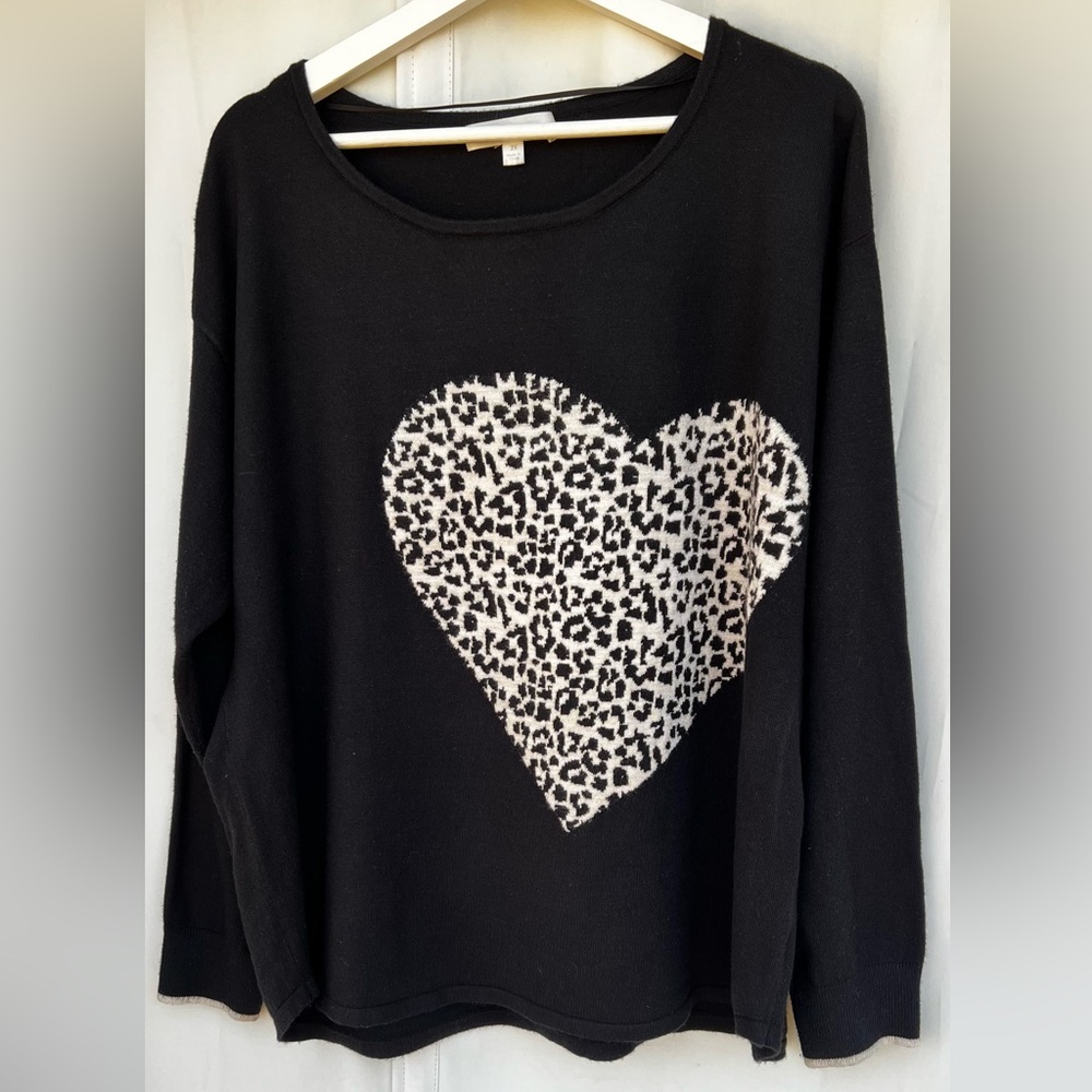 Adyson Parker leopard heart black sweater pullover size 2X - Picture 1 of 9